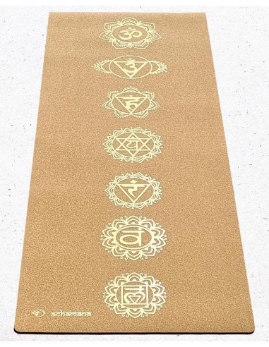 Tapis de yoga en liège et caoutchouc naturel 5 mm 7 chakras Or pas chere