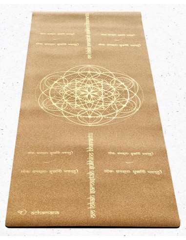 Tapis de yoga en liège Lokah Samastah Sukhino bhavantu suggérées chez