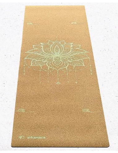 Tapis de yoga en liège et caoutchouc naturel 5 mm Fleur de lotus Or 2023