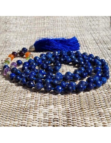 Collier mala Lapis-Lazuli 7 chakras - 108 perles AA 8 mm facettées d'Europe débarque