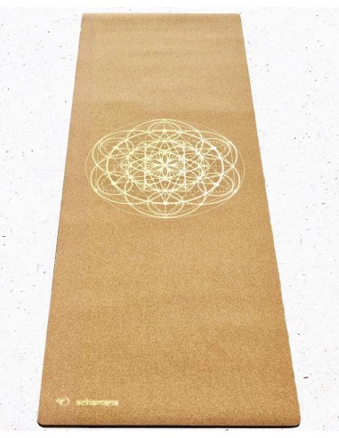 Grand tapis de yoga liège fleur de vie Or - 2,15 m la livraison gratuite