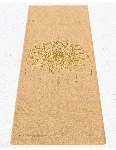 Tapis de yoga de voyage liège et caoutchouc naturel Fleur de lotus Or Les êtres humains sont 