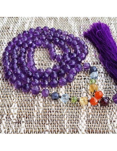 Colar Mala Ametista 7 chakras 108 contas facetadas 8mm acheter