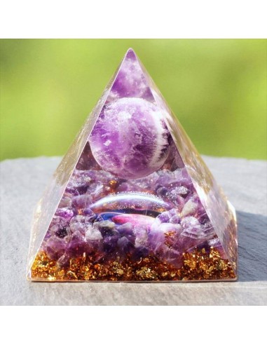 Pirâmide de orgonite de ametista 10 cm - O espiritual shop