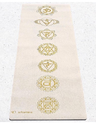 Tapis de yoga écologique caoutchouc naturel chanvre - 7 chakras - impression Or pas chere